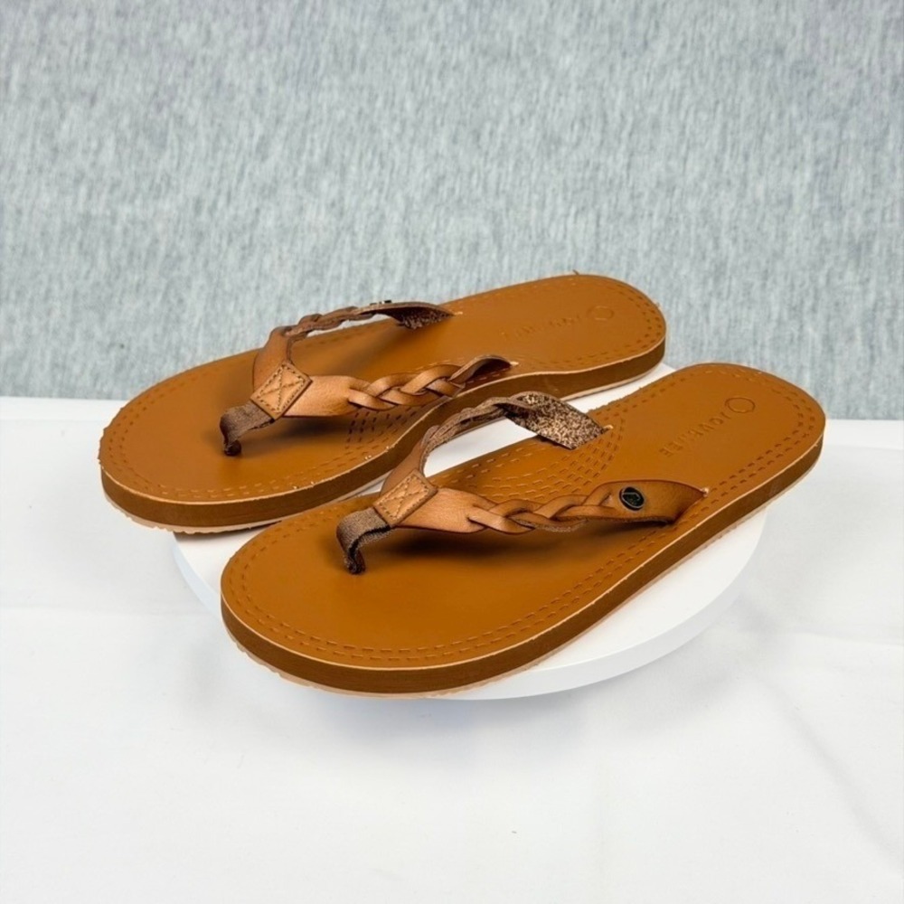 Journee Collection Womens Braided Strap Flip Flop Sandals Tan Brown Size 6